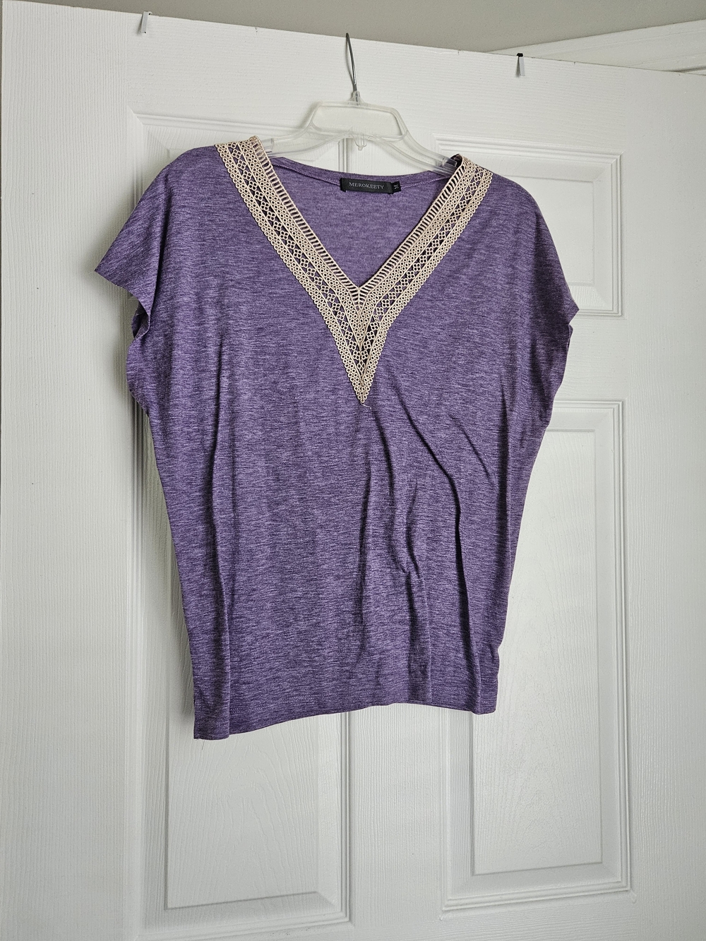 Merokeety Purple V-Neck Tank with Cream Crochet Detail